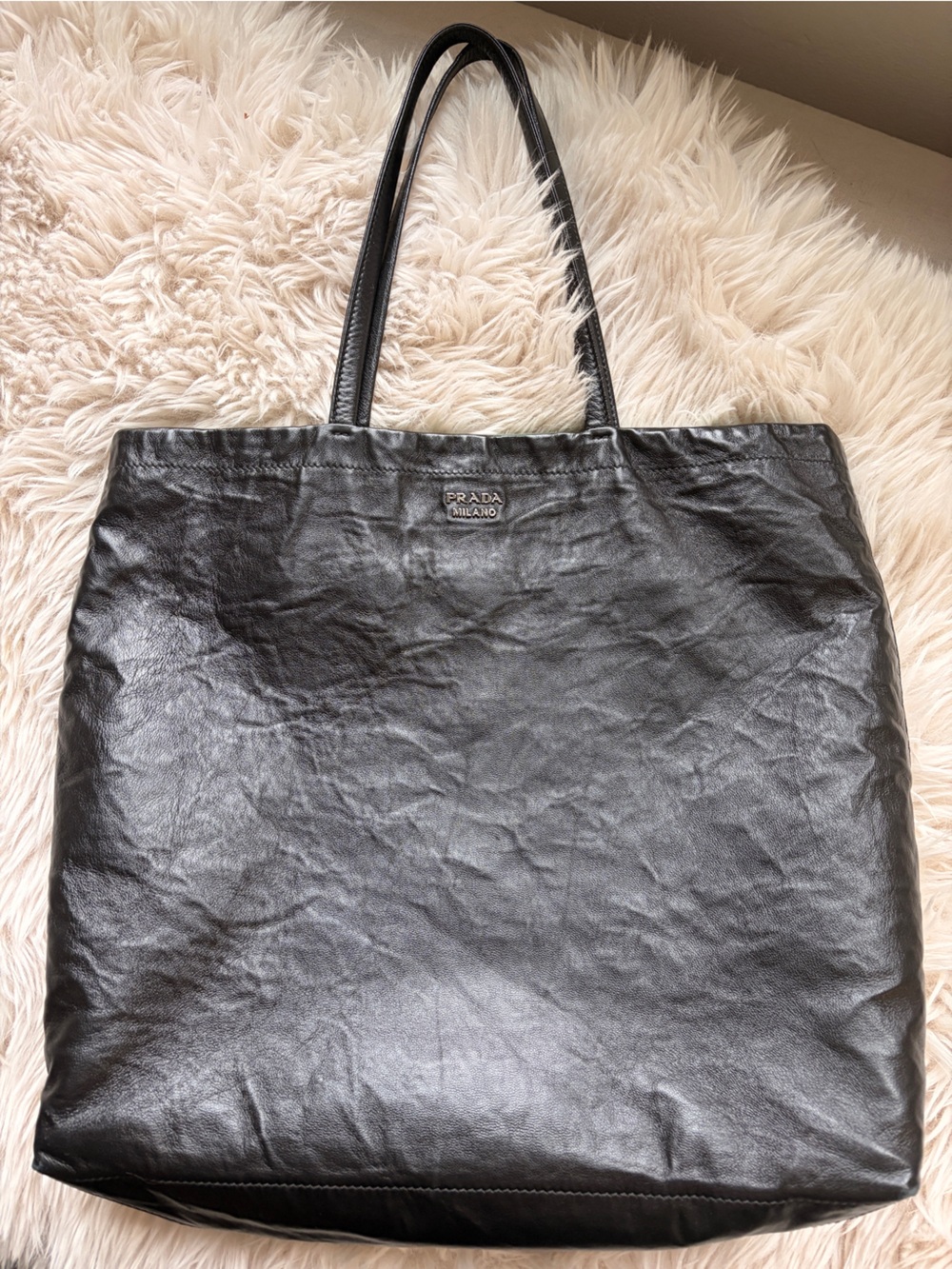 Prada Black Calf Leather Antique Nappa Reversible Tote